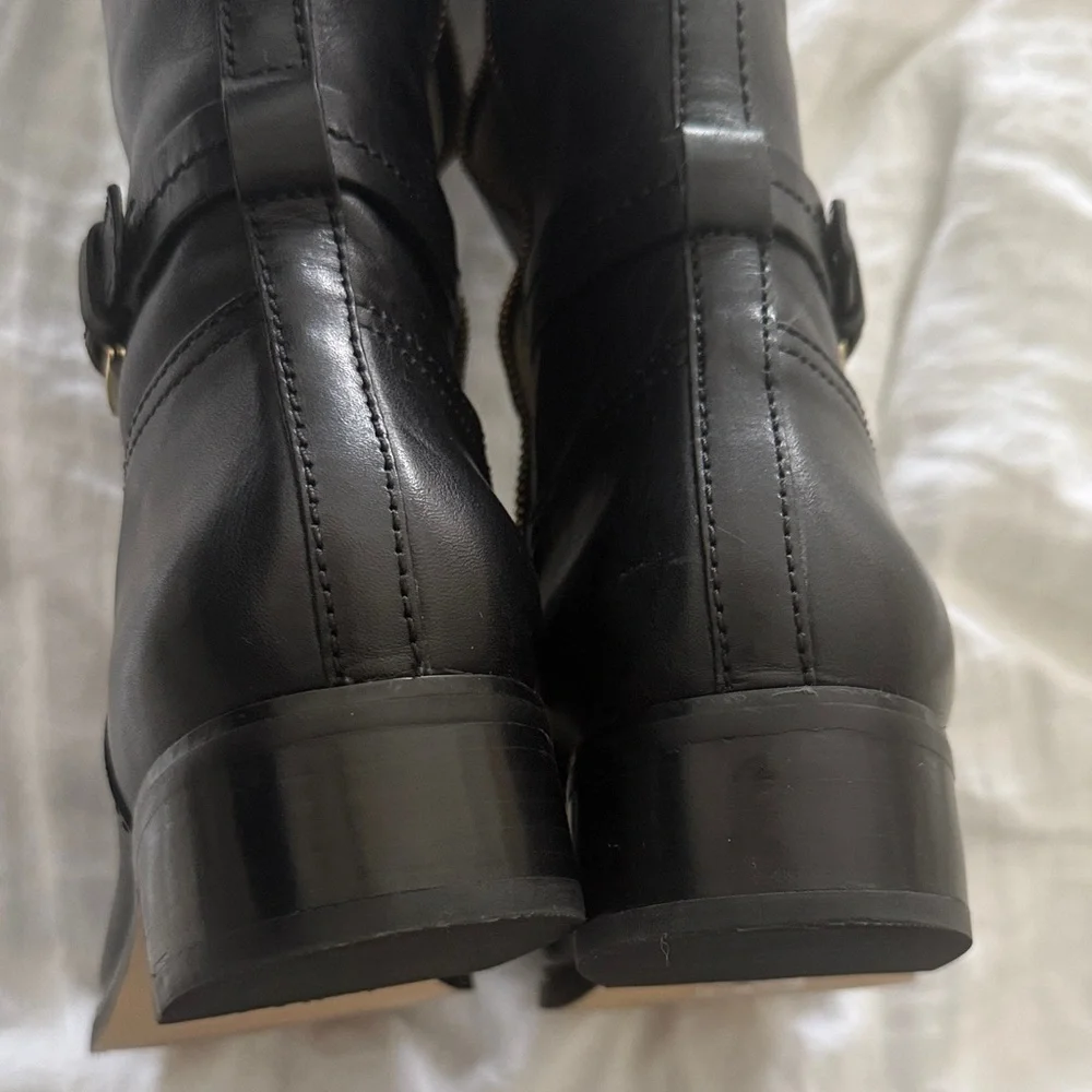 Michael Kors Black and Brown Leather Boots with Gold Accents - Picture 3 of 5